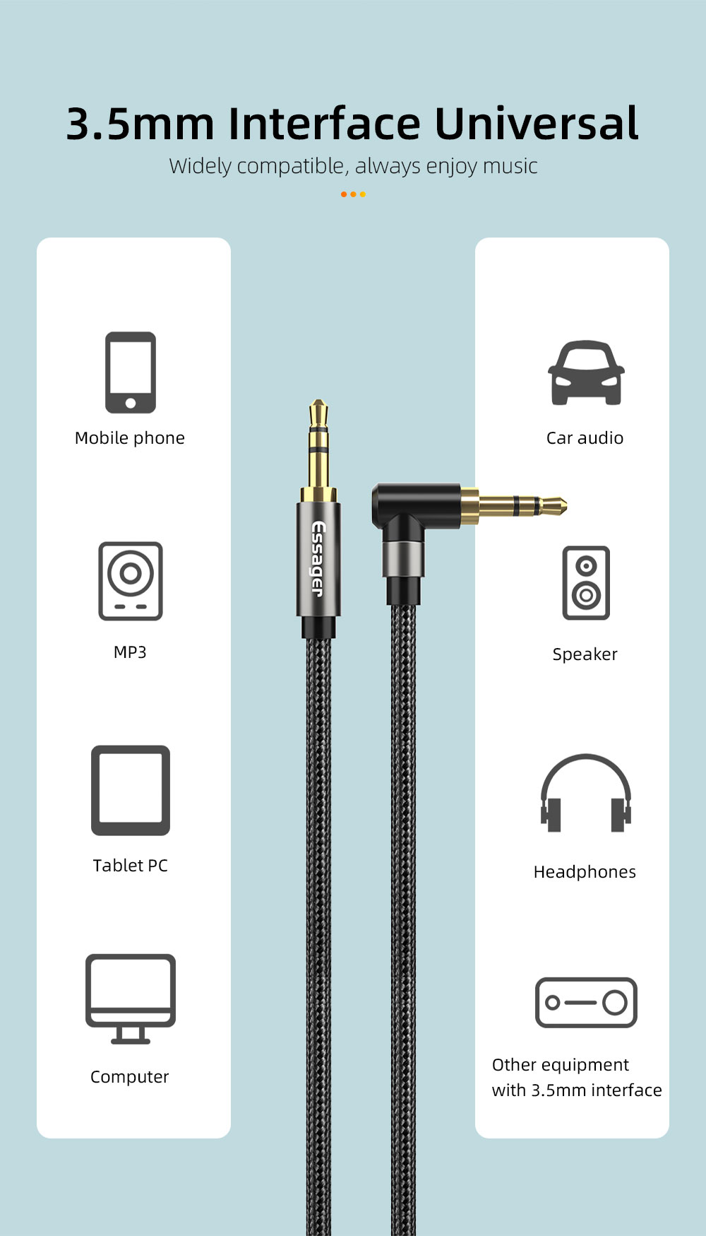3.5mm AUX Cable Elbow Male To Male Audio Jack Cable 90 Degree