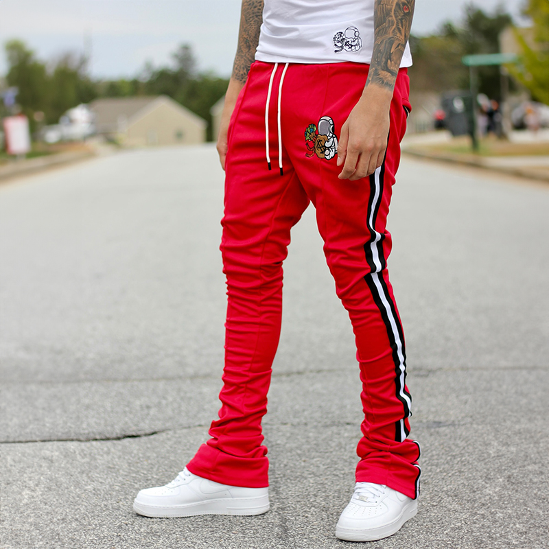 OEM Custom Embroidery Print Logo Slim Fit 100 Cotton Heavyweight Stacked Flared Sweat Pants Track Pant Sweatpants Men