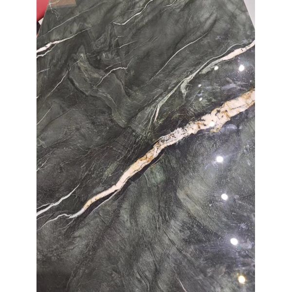 Mica Green Marble Dining Table - Luxury Deep Jade Art Table with Starburst Veins