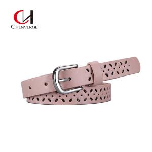 China ODM Classic Leather Belt Womens Pink Young Fashion Needle Button Hollow Out on sale