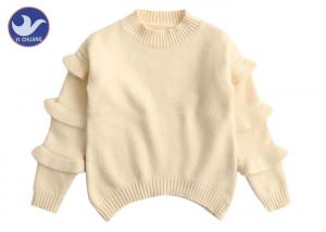 China Curve Welt Girls Cable Knit Sweater , Girls Long Sweater Frill Sleeves Mock Neck on sale