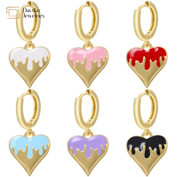 Women 14k Gold Plated Drop Earrings , Colorful Enamel Heart Pendant Hoop Earrings