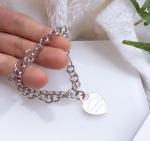 Womens Chain 925 Sterling Silver Bracelet Bangle Heart Charm Fine Jewelry