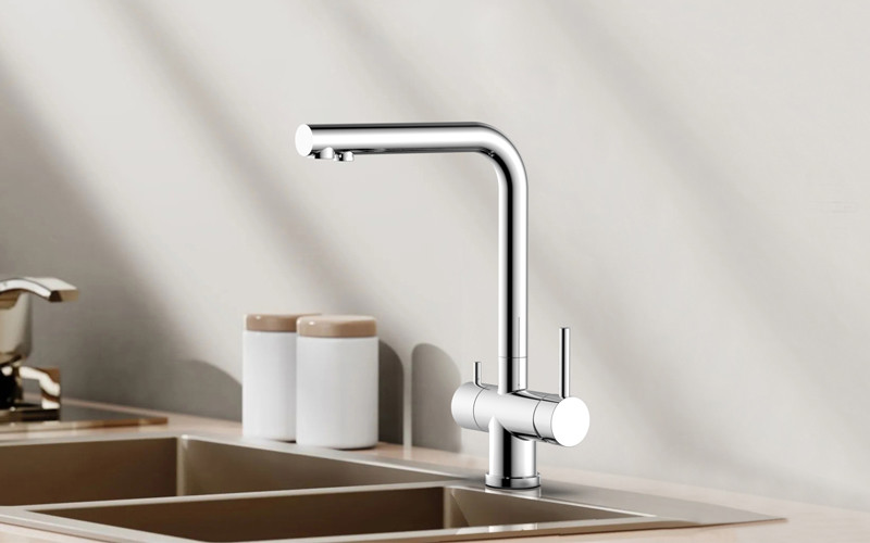 Minimalist Style Kitchen Sink Faucets With Downward Water Outlet And Stable Installation Base