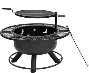 China Metal Black Indoor Outdoor Round Wood Burning Charcoal Fire Pit With Grill wholesale