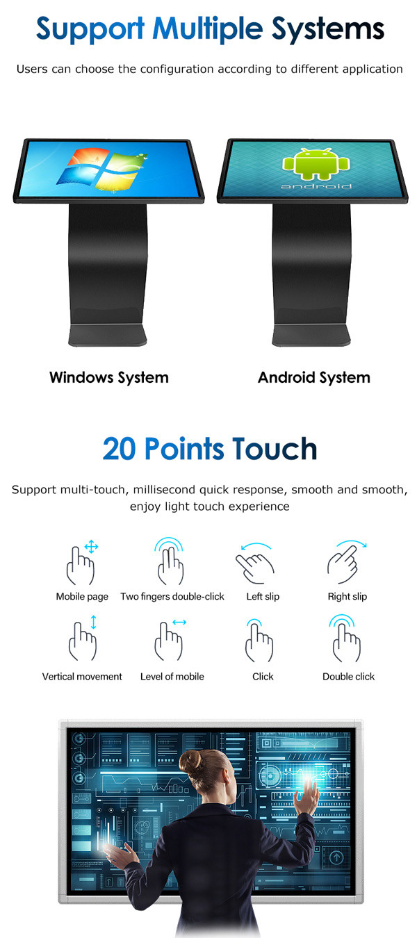 500cd/M2 Electronic Digital Advertising Kiosk Digital Display Touch Screen Kiosk