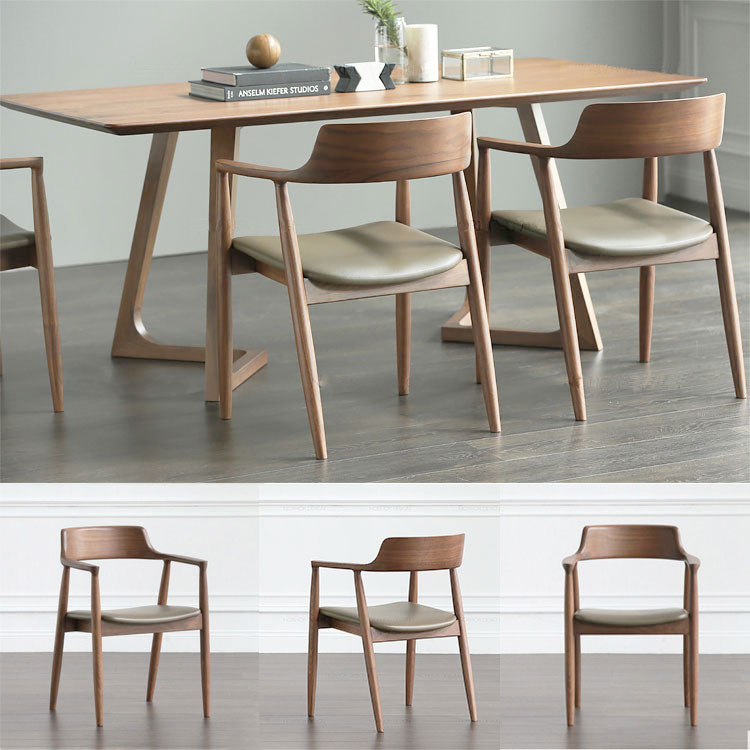 Modern Wooden Custom Made Furniture Restaurant Cafe Chair With Leather Seat