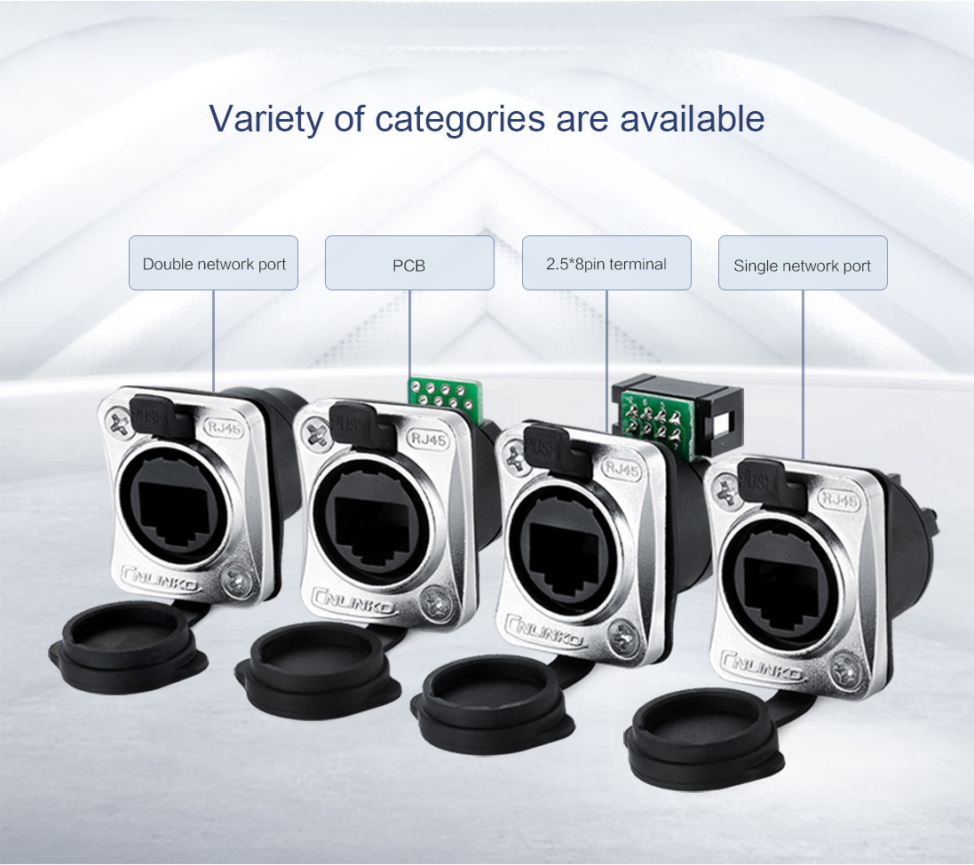 High Quality LED Screen Display Ethernet Dual Port Socket RJ45 Panel Mount Connector