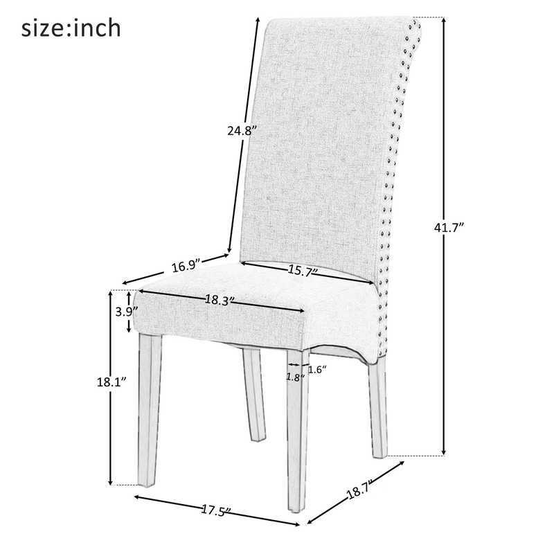 300lb Capacity Beige Dining Chair Sets Of 2 / Padded Fabric Side Chair