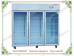 China OP-917 Upright Triple Glass Doors Digital Temperature Fan Cooling Display Refrigerator wholesale