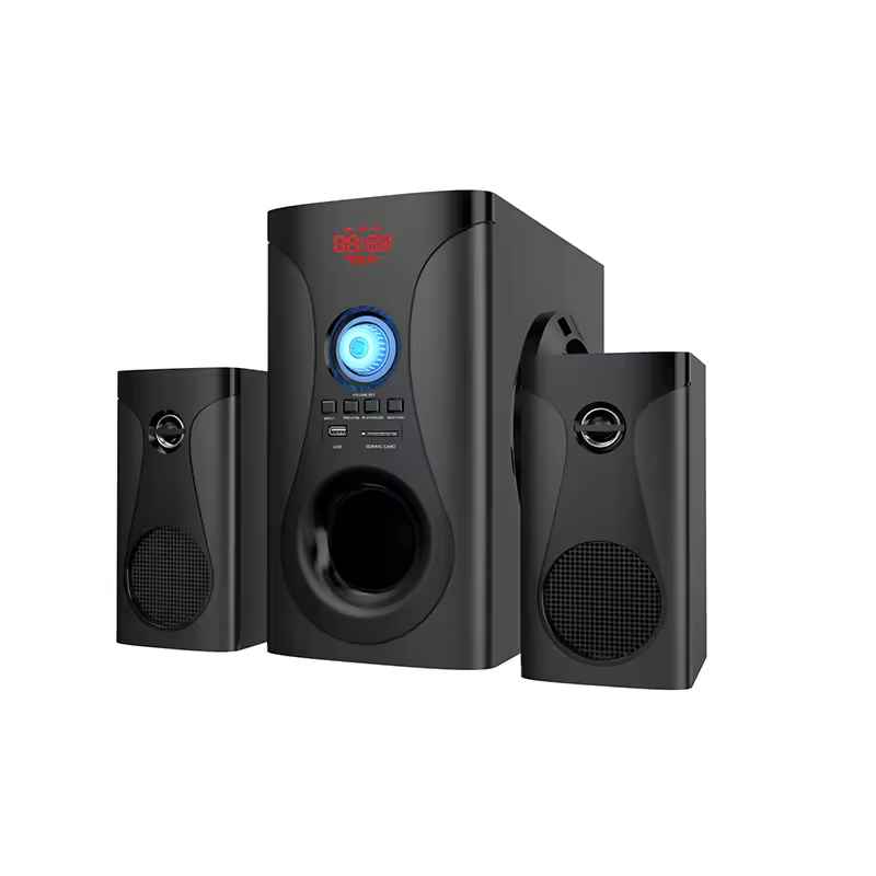 20W 5W * 2 Output Wooden Professional Audio System 2.1 USB FM BT Remote Control Subwoofer Active Column Speaker