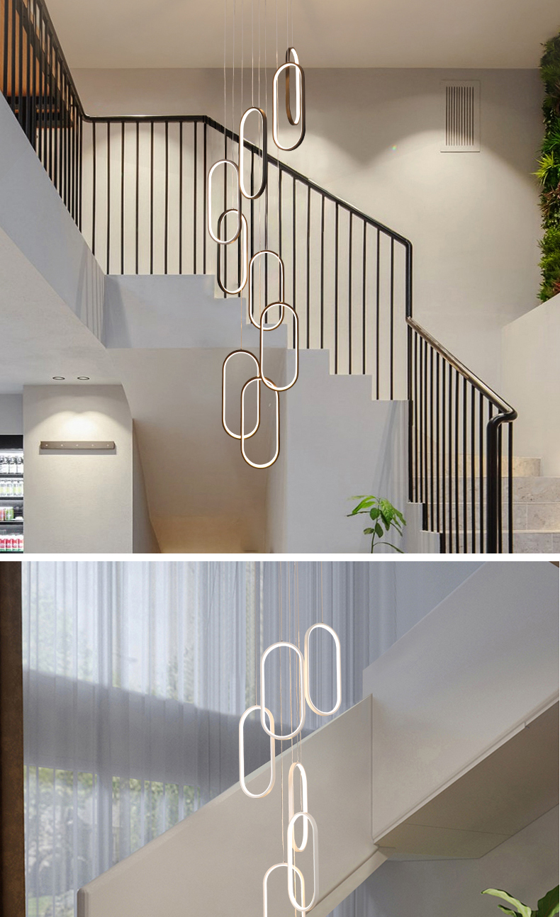 Oval Pendant Light Modern Minimalist Duplex Hall Nordic Living Room Lamp Villa Spiral Staircase Chandelier(WH-NC-75)