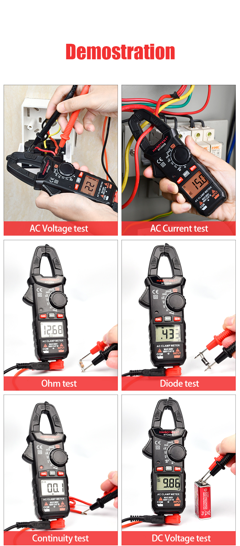 600 Volt 200A 2000 Counts 20nF Digital Clamp Meters