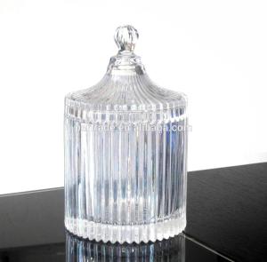 China home Embossed Stripes Large Glass Container With Lid wholesale