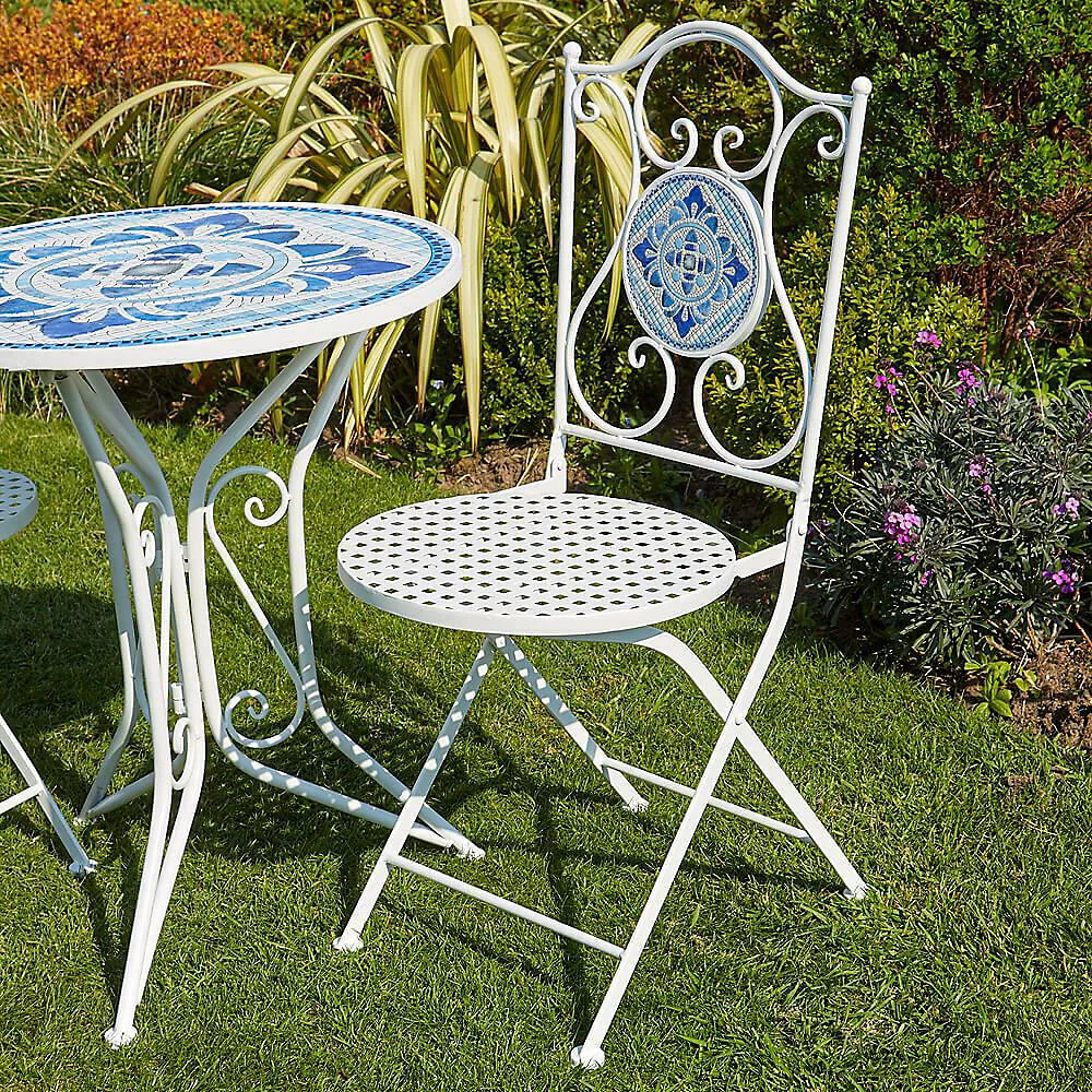 Modern Design Ceramic Tile and Powder Coated Iron Bistro Set for Outdoor Garden Patio