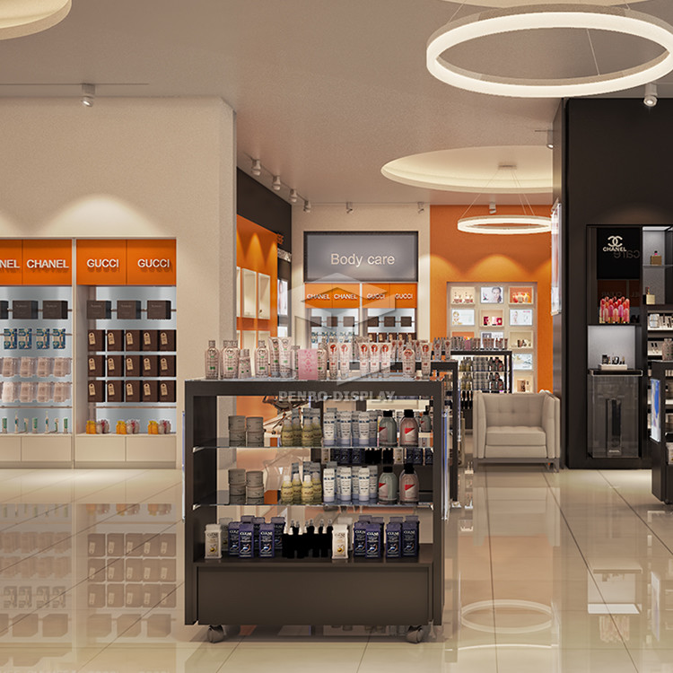 EPE Foam Packaging Skincare Display Shelves For Retail Store 10mm Tempered Glass