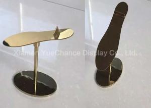 China Custom Design Metal Decorations Crafts Gold Color Standing Style Shoe Display Rack wholesale