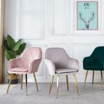 Velvet Modern Nordic Dining Chair White Green Pink Powder Coating Legs 40 Cm