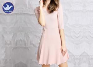 China Water Ripple Edge Pink Knitted Jumper Dress Half Sleeves Nipped Waist For Summer wholesale