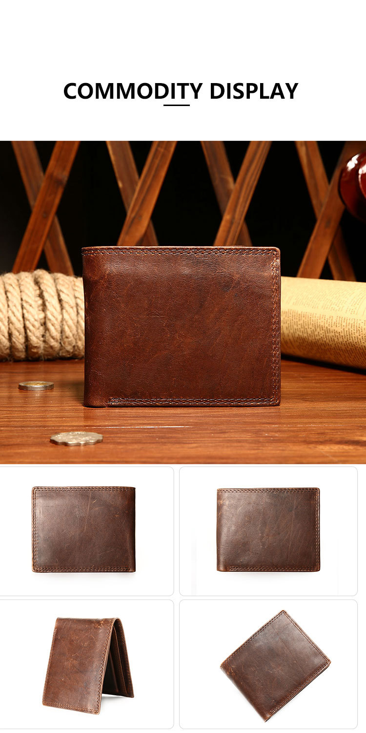 Top Grain Real Leather Vintage Designer Slim Laser Engraving RFID Men's Leather Wallet