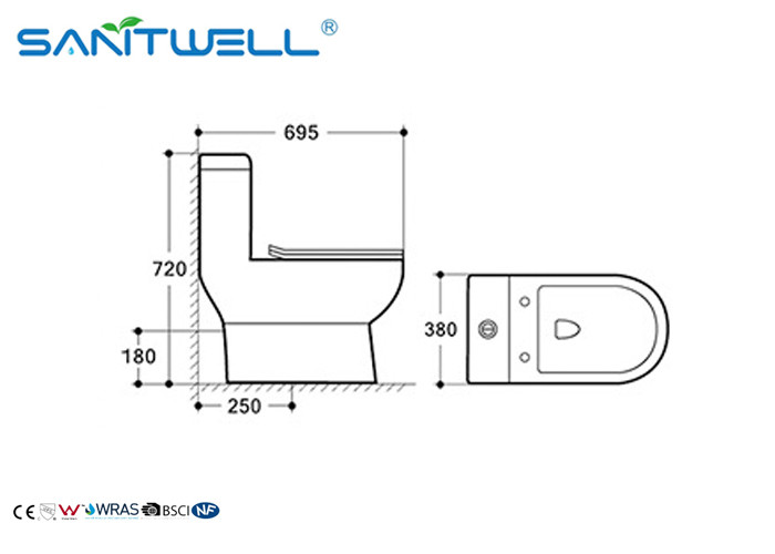 Sanitary Ware One Piece Toilet , Wall Mounted WC Dual Flush Mechanism