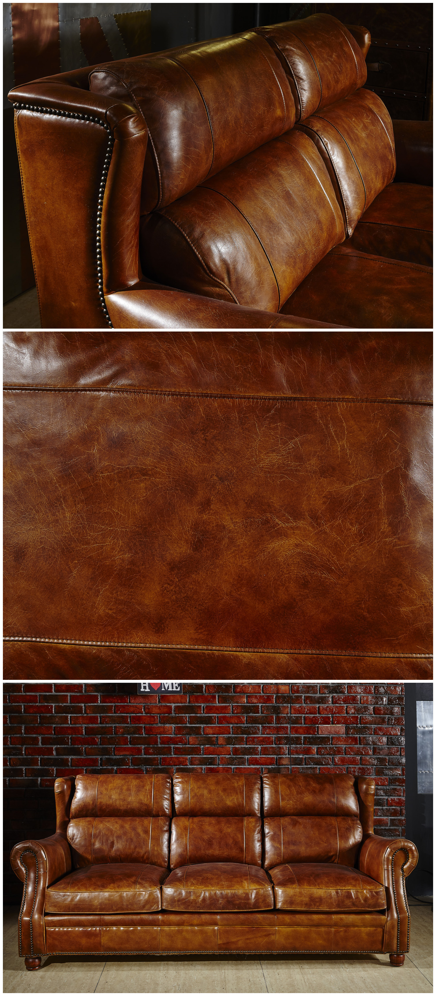 Modern Brown Leather Sectional Sofas , Tan Soft Leather Couch High Back Cushion