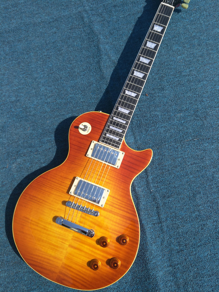 Tiger flame 1959 R9 LP standard electric guitar piece by piece neck body, Tune-o-Matic bridge, FRET binding free deliver