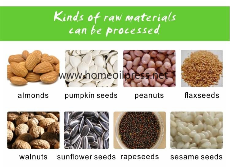 Kinds of raw materials can be processed by cold press flax seed oil press