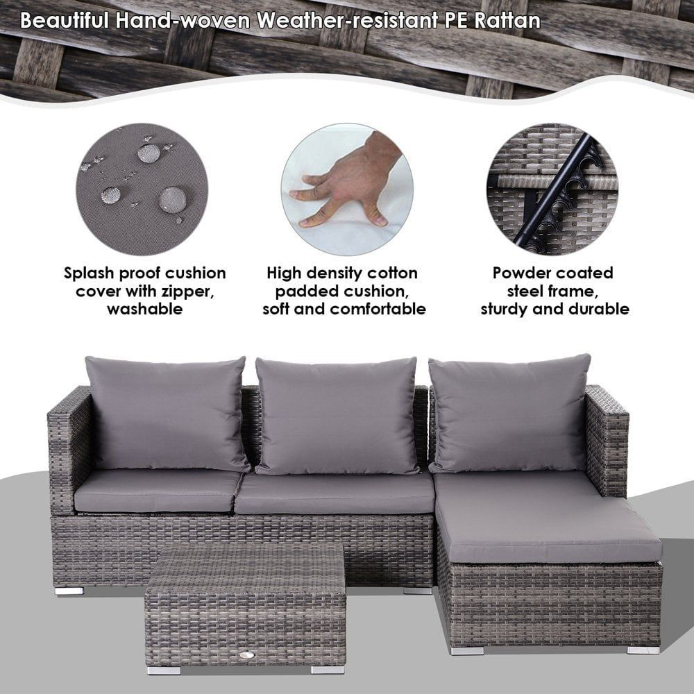 AJUNION 3-Piece Rattan Garden Sofa Set with Adjustable Backrest and Steel Tube Frame