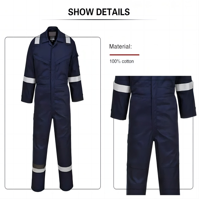Comfortable 100% Cotton Safety Coverall Suit Pre Shrunk Fire Retardant For Personal Protection