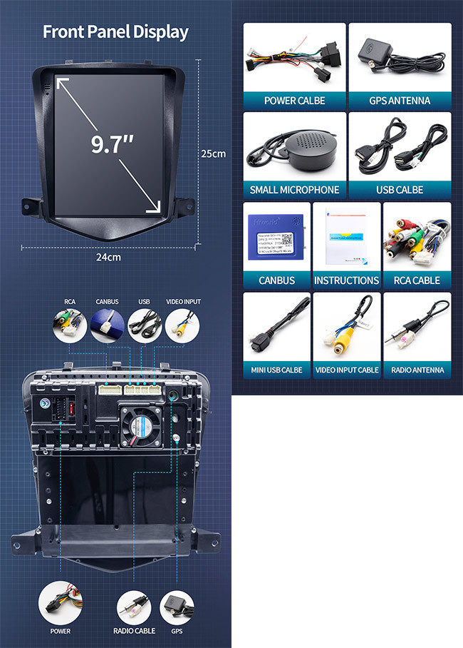 9.7 Inch Chevrolet Cruze Radio Android Car Player IPS Screen GPS Mirror Link FM WIFI