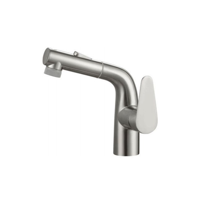 Stainless Steel Single Handle Basin Faucet Pull Out Taps Polished