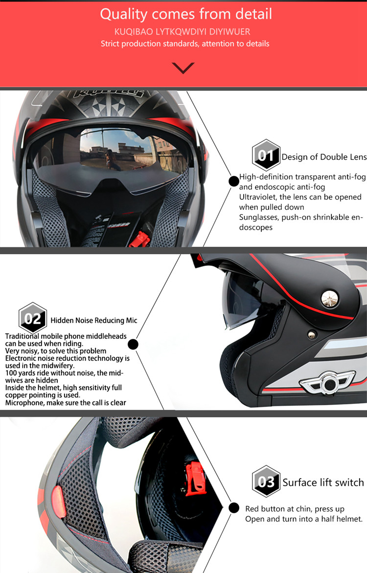 Flip up Dual Lens full face Motorcycle Helmet with Built-in Integrated Bluetooth Intercom system