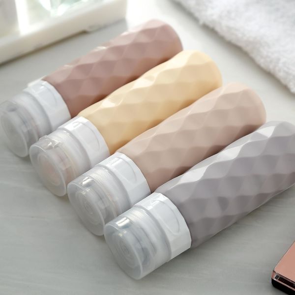 Refill Silicone Travel Shampoo Bottle Set Coffee Color Leak Proof 90 ml