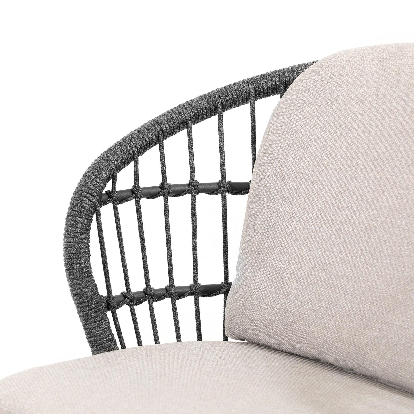 Courtyard Outdoor Dining Set with Round Tempered Glass Table and Rope Weave Armchair