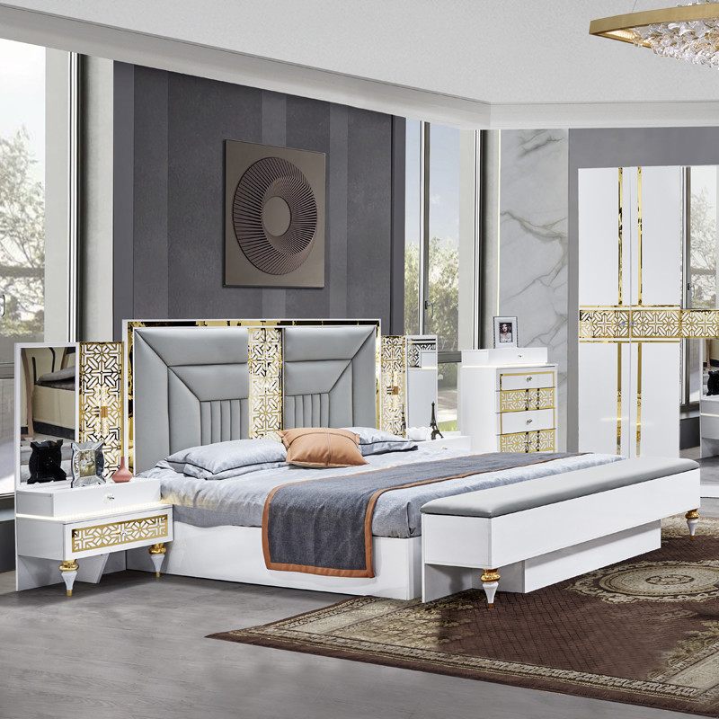 Wholesale French Home Wood Frame Master Room Double Bed Room Set Modern Wooden King Size Luxury Bedroom Furniture