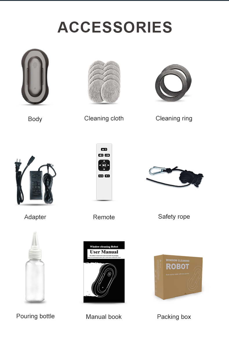 Portable Indoor and Outdoor Electric Window Cleaning Robot with Dual Nozzle Water Spray