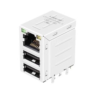 China LPJU5002BPNL-3 Magjack RJ45 DUAL USB 10/100 Base-T Tab Up Green/Yellow LED wholesale