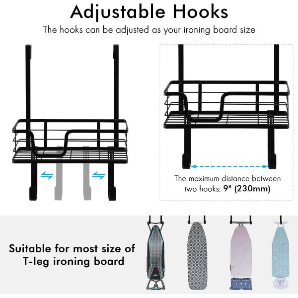 Wall Mount Ironing Board Hanger Over the Door Iron Caddy for Laundry Room Matte Black