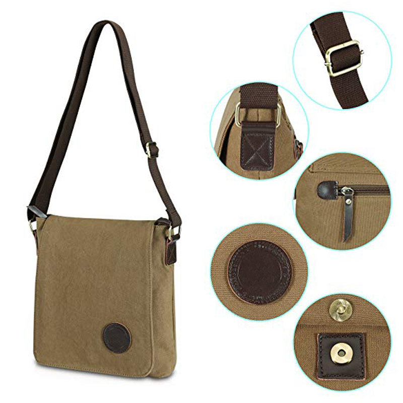 Vintage Multifunctional Canvas Crossbody Purse Bag Light Brown For Traveling