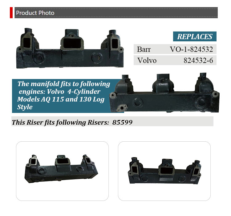 530mmx215mmx190mm Packing Size 4-Cylinder Log Style Engine Manifold for Volvo Engines