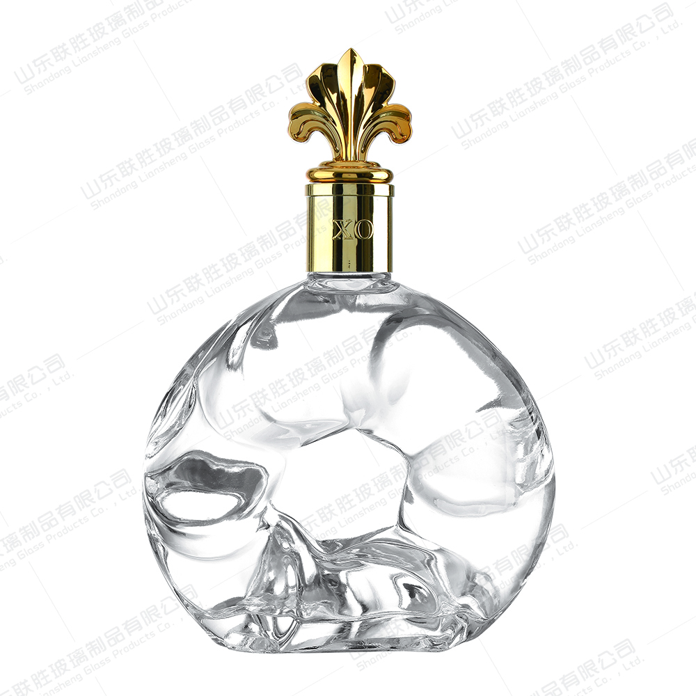 Custom Transparent Round Empty Vodka Brandy Gin Rum Liquor Spirit Glass Bottle With Screw Cap Cork