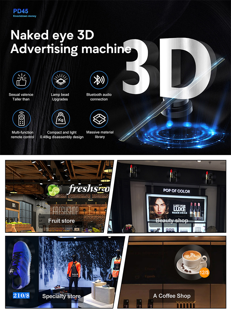 Indoor 3D Advertising Holographic Led Fan 45 cm Led Light Display with Cloud Control