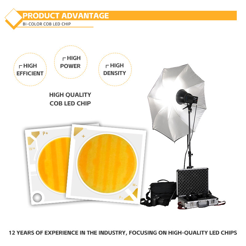 2424 Bicolor COB LED CCT 2700k to 6500k High CRI95 COB LED Chip Reflector Shape R21mm 40W+40W 100-110lm/w 1.1A 36-38V COB Lights