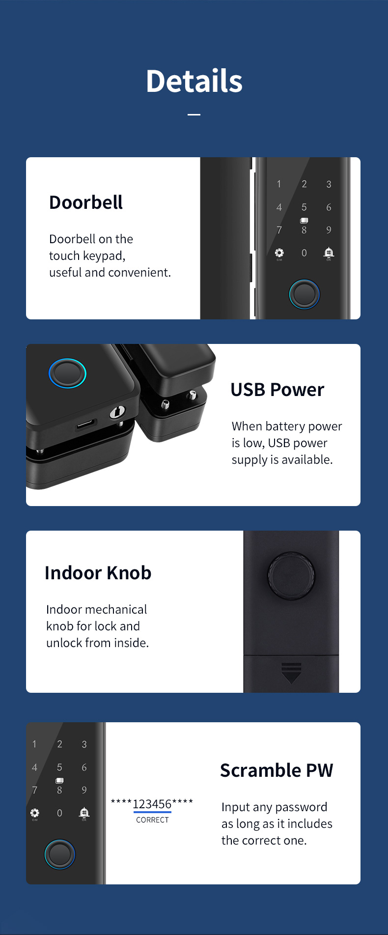 Digital Tuya APP Smart Lock Wifi Finger Touch Front Door Lock