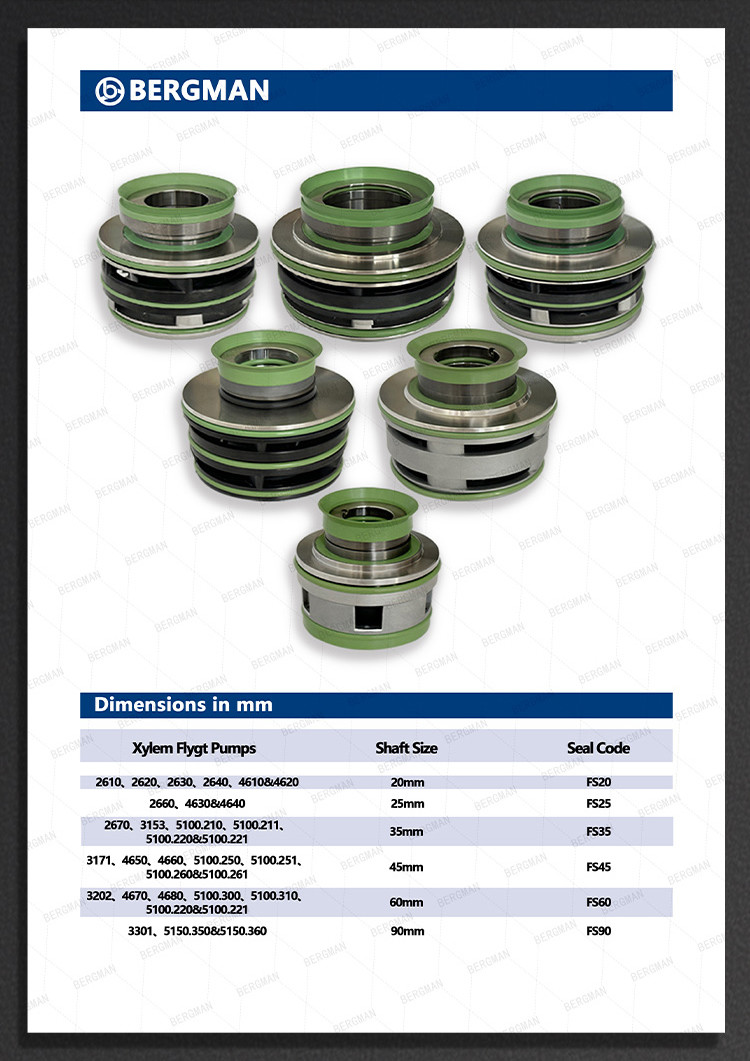 BERGMAN Replace Flygt Pump Seal FS-120mm 3800 3602 3351 3531 7121.9X5 Metal Frame Cartridge Mechanical Seal