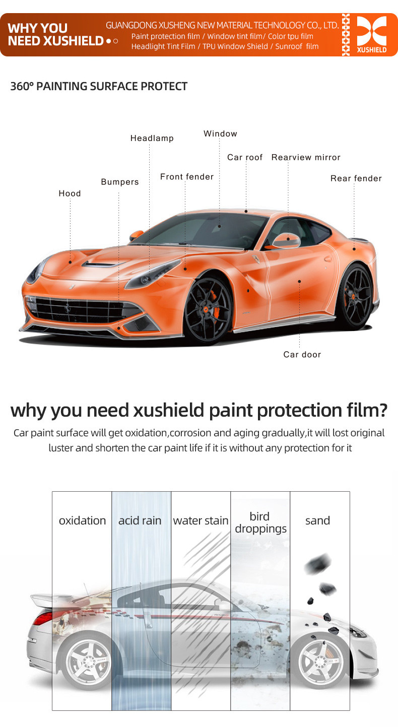 Xushield Ppf film 7.5Mil 6.5 Mil Anti Scratch Heat Repair Clear nano ceramic paint protection film TPU ppf for car