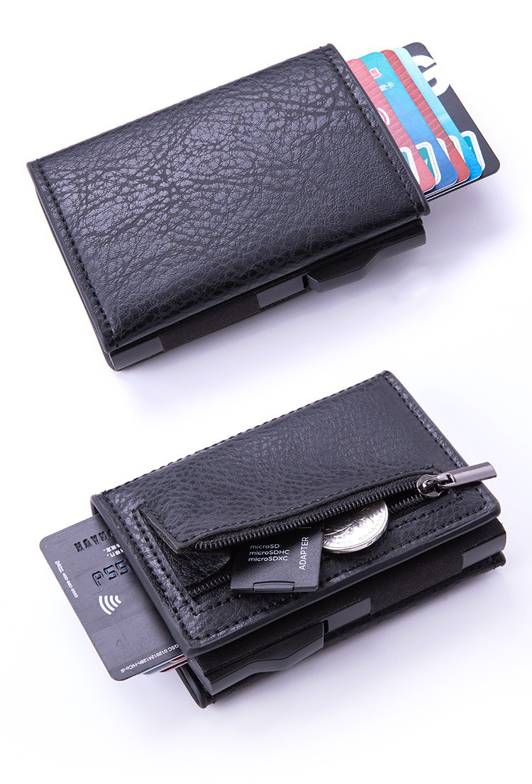 Customized RFID Blocking PU Leather Aluminum Metal Wallet with Logo and Color Options