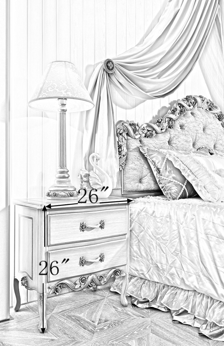 Antique Carved Small Silver Vintage Wood Nightstands FN-103A