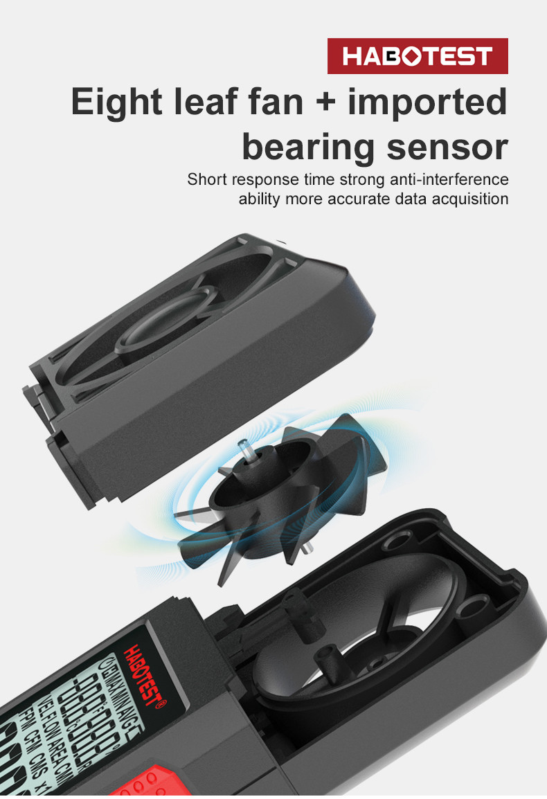Data Hold Function HT605 Portable Digital Anemometer with Air Velocity Range 0.7-30m/s and Temperature Humidity Meter
